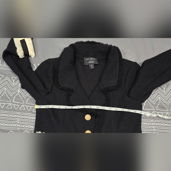 St. John Black And White Tweed Fringe Bow Blazer Size 8 - Picture 4 of 8